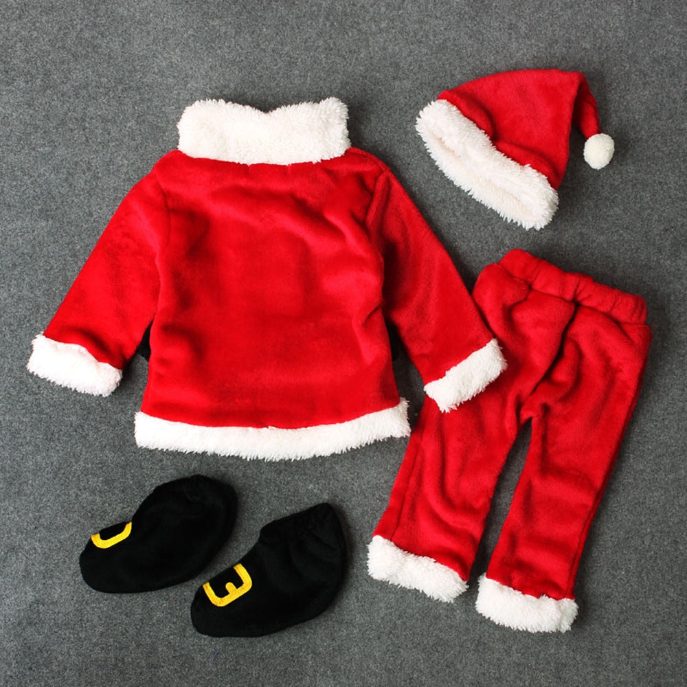 Baby Christmas Clothes 4PCS Newborn Infant Baby Santa Christmas Tops+Pants+Hat+Socks Outfit