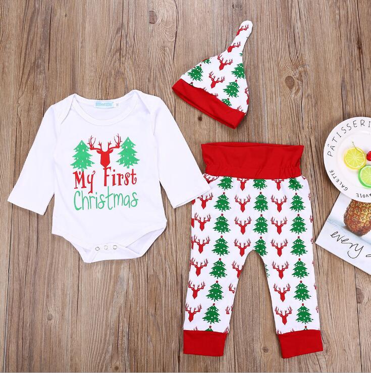 3PCs Christmas Outfits Baby Boy Girl Clothes My First Christmas