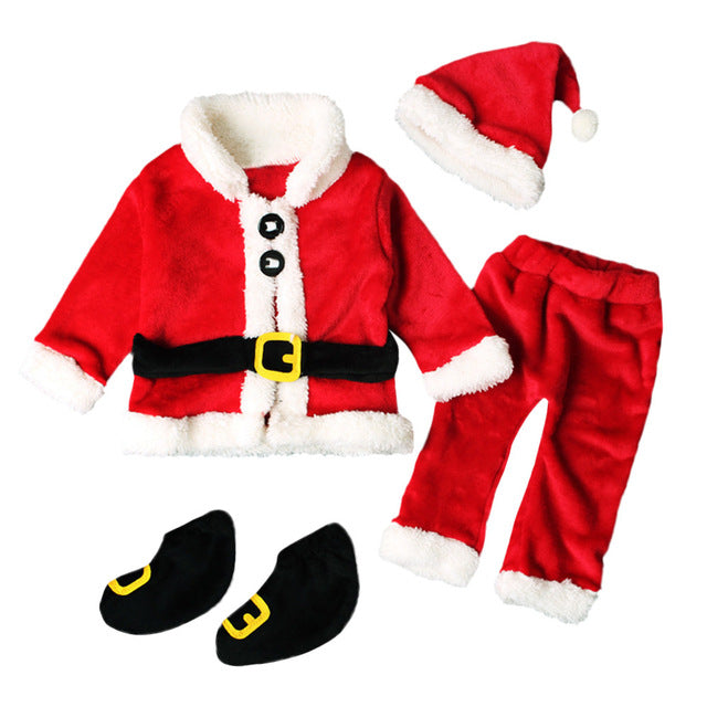 Baby Christmas Clothes 4PCS Newborn Infant Baby Santa Christmas Tops+Pants+Hat+Socks Outfit