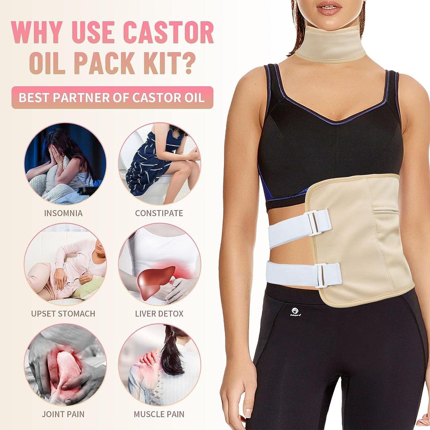 Castor oil bag is reusable, soft, and oil leak proof, with essential oil auxiliary bag and adjustable waist belt