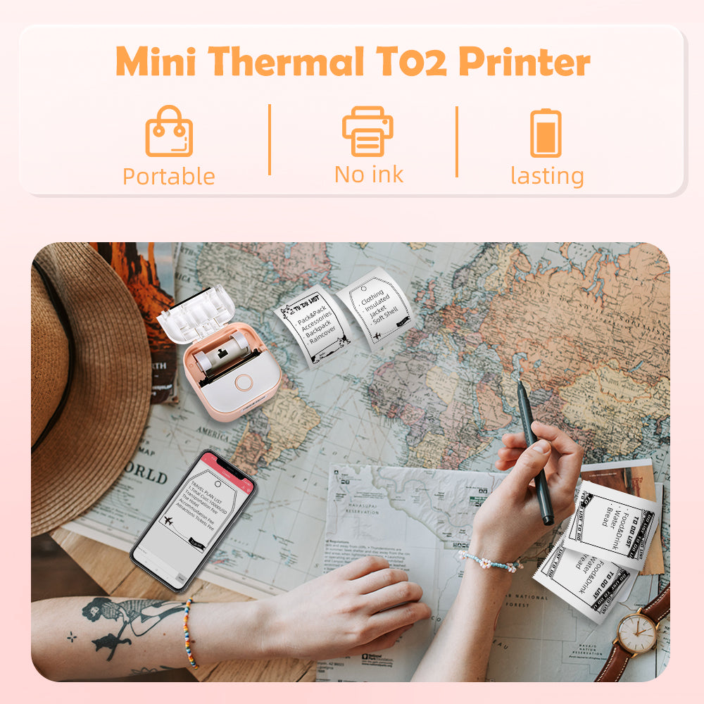 Phomemo Portable Mini Thermal Printer T02 Mini Pocket Label Printer DIY Self-adhesive