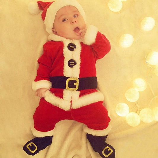 Baby Christmas Clothes 4PCS Newborn Infant Baby Santa Christmas Tops+Pants+Hat+Socks Outfit