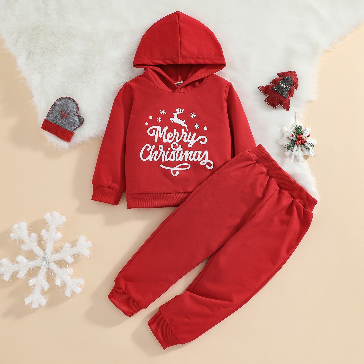 Christmas Hooded Sweater Baby Set,