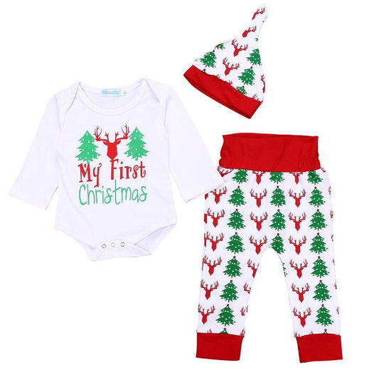 3PCs Christmas Outfits Baby Boy Girl Clothes My First Christmas