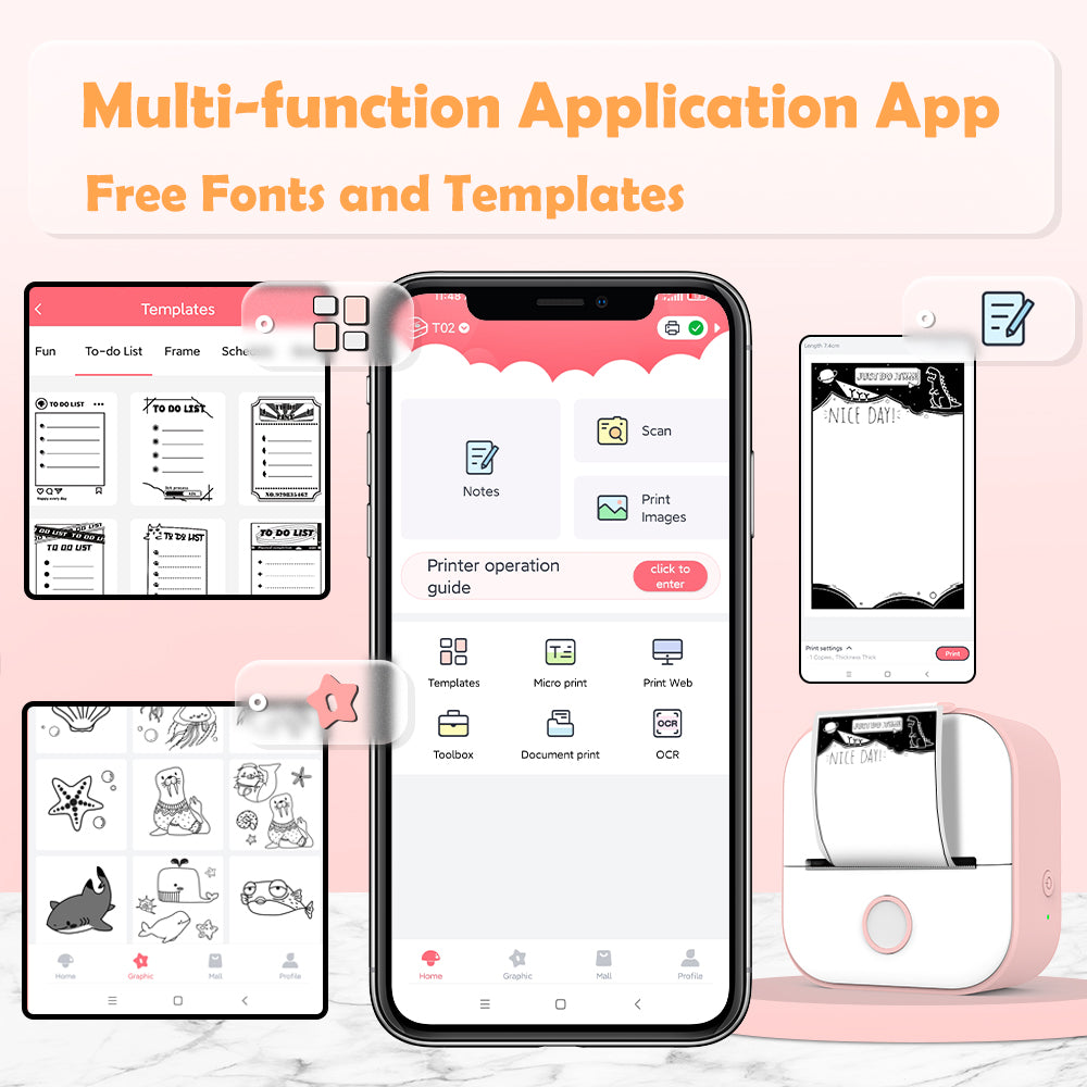 Phomemo Portable Mini Thermal Printer T02 Mini Pocket Label Printer DIY Self-adhesive